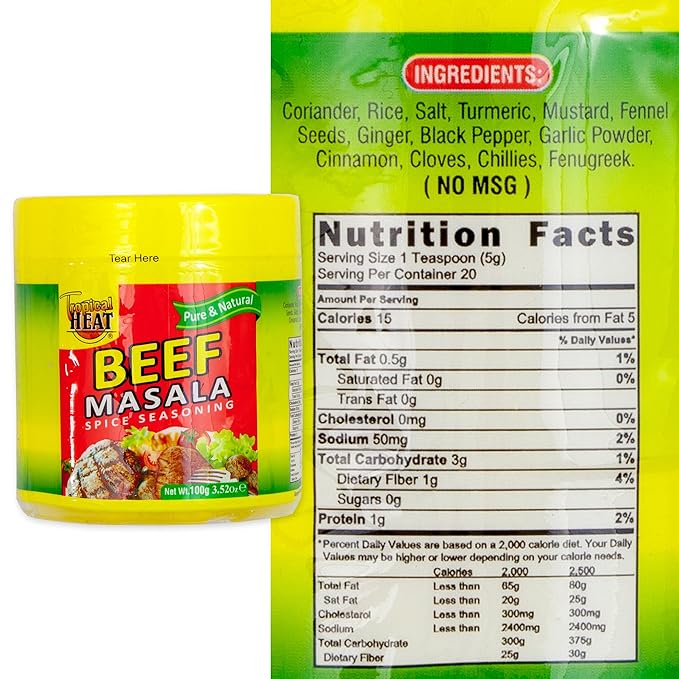 Tropical Heat Beef Masala Spice Seasoning 100g, 3.52 Oz